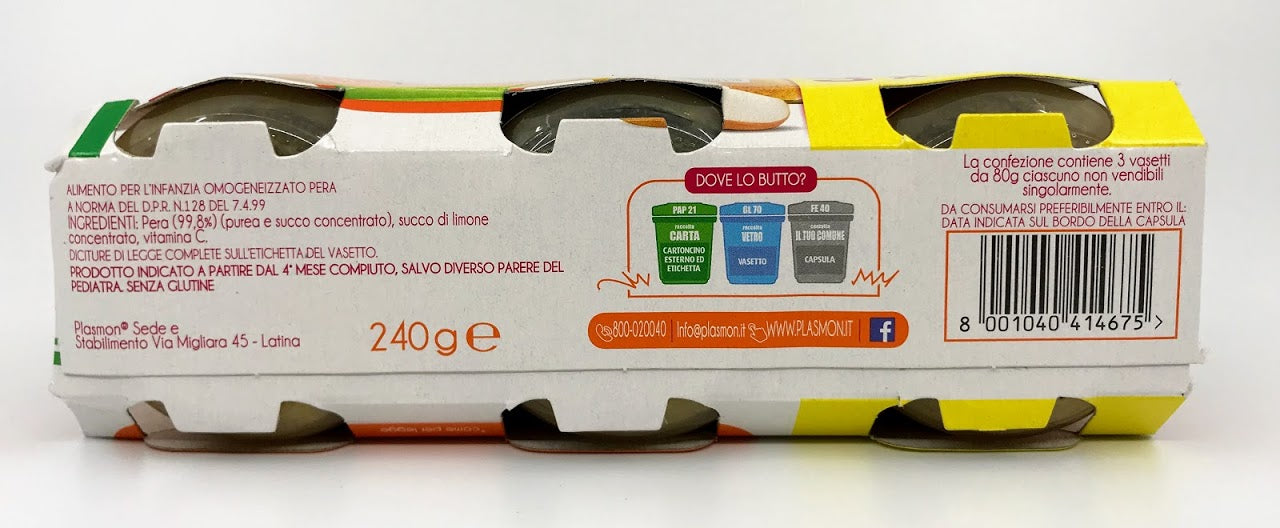 Plasmon - Baby Food Fruit Pera - 240g (3x80g)