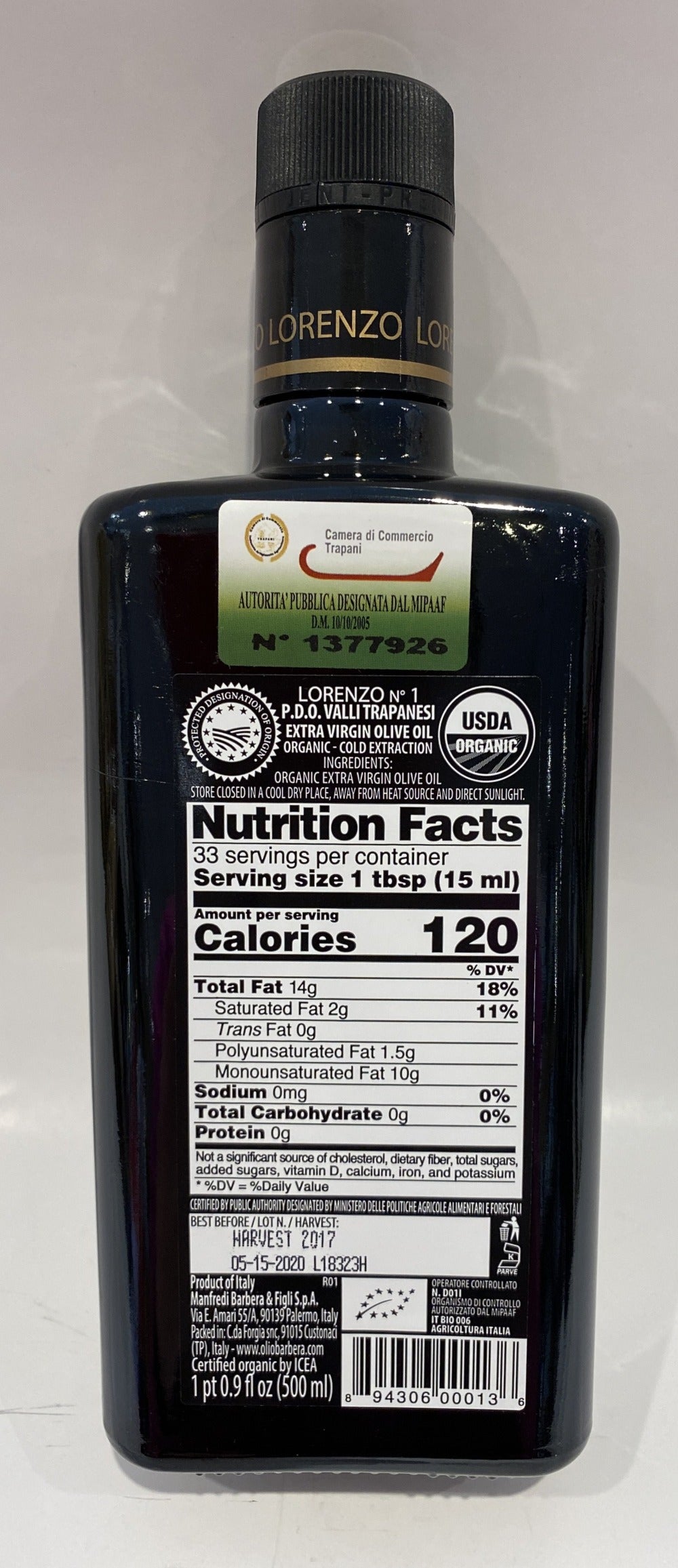 Barbera - Lorenzo #1 - Cerasuola Organic Extra Virgin olive Oil - 500ml (16.90 fl oz)